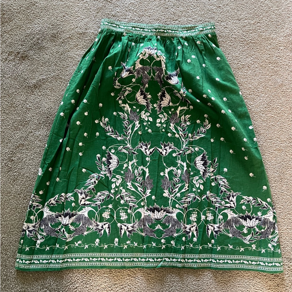 Green Print Midi Skirt